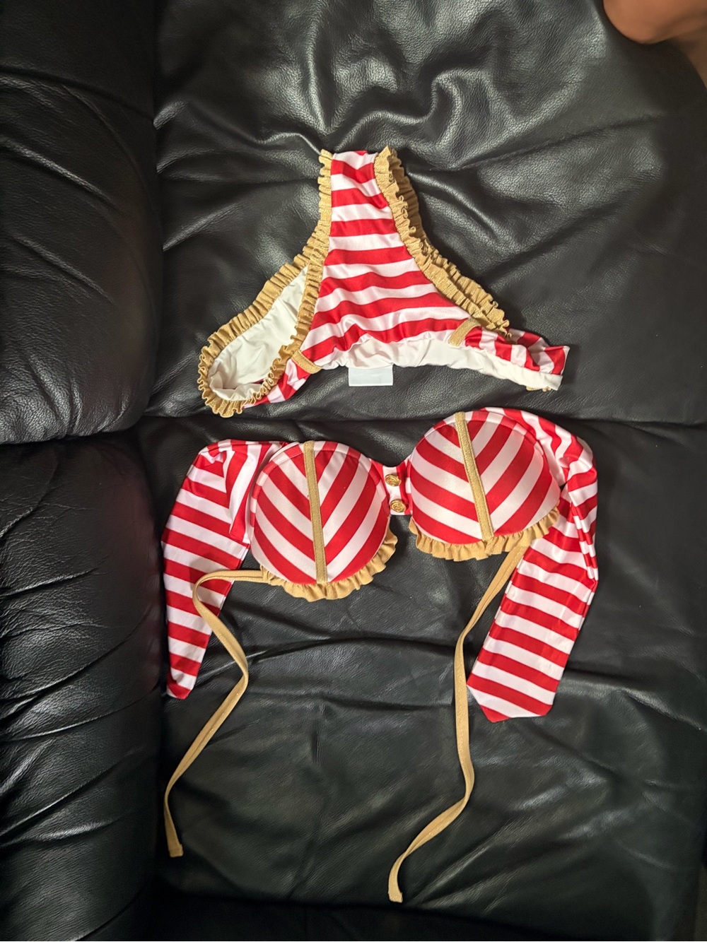 Beach Bunny Red and White Striped Carnival Costume Set with Gold Trim